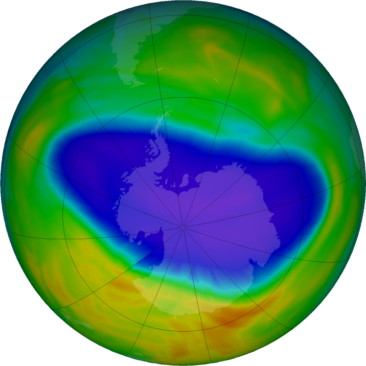Antarctic ozone map for 24 September 2016